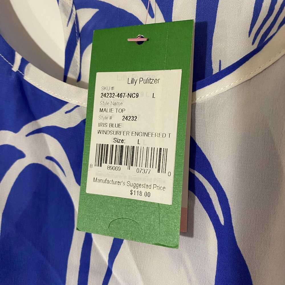 Lilly Pulitzer Blue and White Printed Scoop Neck Tank - Picture 5 of 8